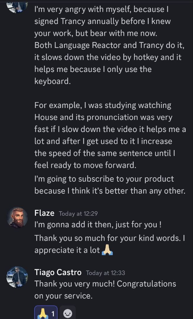 Discord community member sharing FluentAI success story for Japanese learning