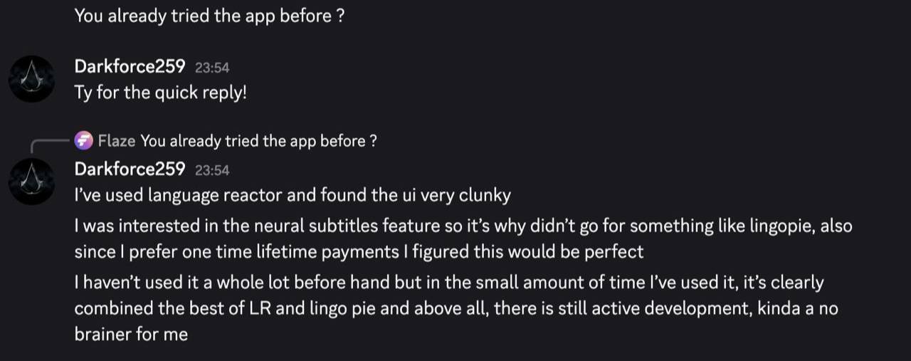 Language learner review recommending FluentAI for YouTube subtitles